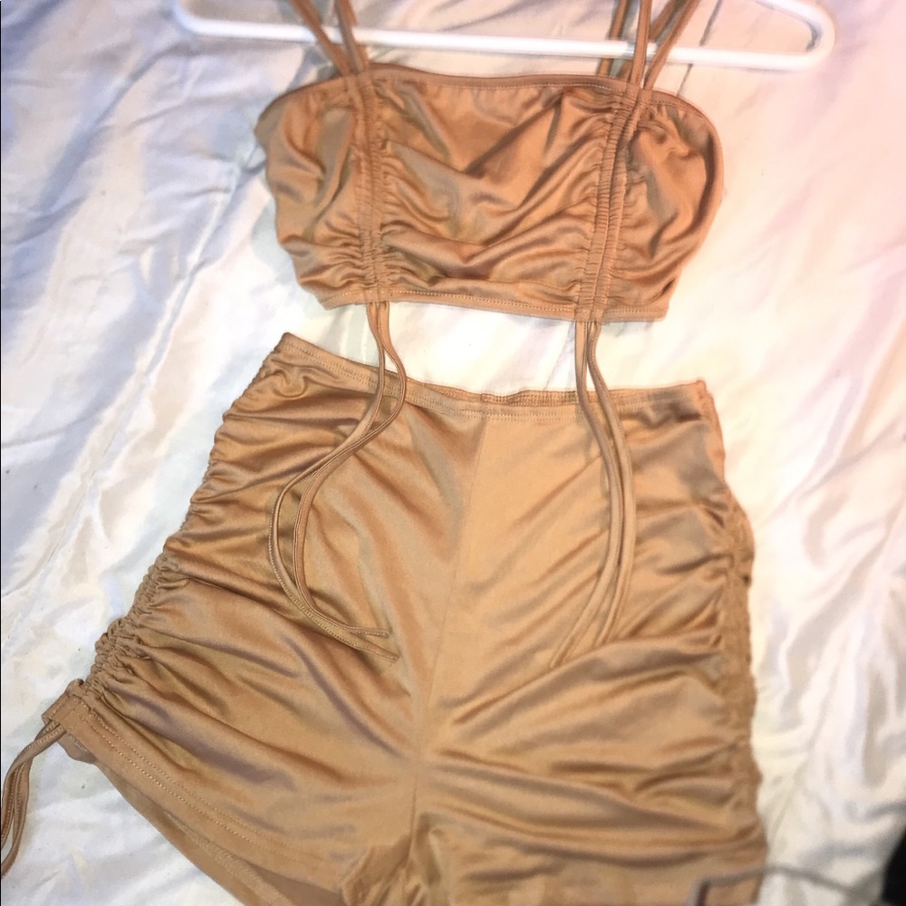 Sexy Two Piece Kahki Tie Wrap Set